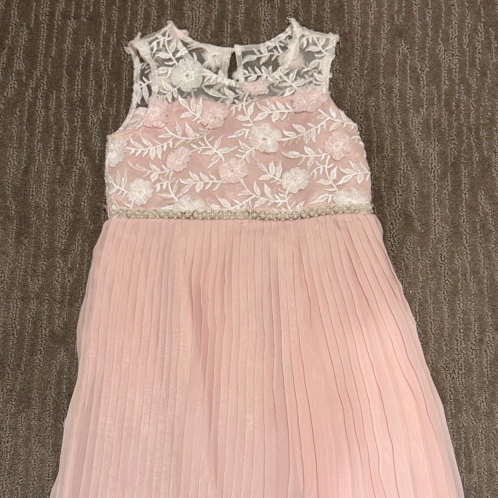 Rare Editions Girls Sleeveless White & Pink Lace Embellished Dress Size 6